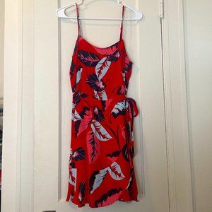 Size M Express Red/Multi Color Floral Wrap Dress